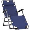 Folding Lounger Chair Metal Frame Folding Sun Lounger Curved Adjustable Footrest Chair 120° / 180° W/ Head Pillow Navy