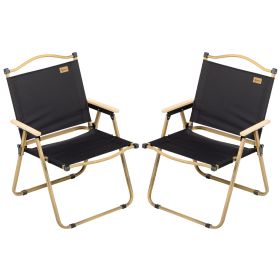 Folding Camping Chairs Set of 2 Lightweight Portable Armchairs for Outdoor Festivals Fishing Beach Black