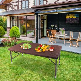 4ft Rattan Folding Table for Indoor&Outdoor, Portable Foldable Table Rattan Plaited Brown Camping Table, BBQ Table
