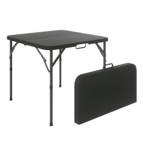 34" Square Folding Table,Fold-in-Half Plastic Card Table,Picnic Party Event Dining Camp Table for Indoor Outdoor,Black