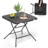 2.6FT Foldable Dining Table with Wood Grain HDPE Tabletop and Non-slip Foot Pads