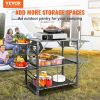 VEVOR Camping Kitchen Table, One-piece Folding Portable Cook Station with A Carrying Bag, Aluminum Camping Table 4 Iron Side Tables & 2 Shelves