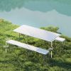 6FT 3 PCS Portable Camping Table and Chairs, Folding Picnic Table Bench Set with Carrying Handles for BBQ, Party, White