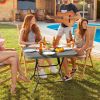 2.6FT Foldable Dining Table with Wood Grain HDPE Tabletop and Non-slip Foot Pads