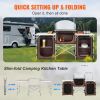 VEVOR Camping Kitchen Table, Folding Outdoor Cooking Table with Storage Carrying Bag, Aluminum Cook Station 3 Cupboard & Detachable Windscreen