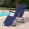 Folding Lounger Chair Metal Frame Folding Sun Lounger Curved Adjustable Footrest Chair 120° / 180° W/ Head Pillow Navy