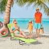 Folding Chaise Lounge, 5-Level Adjustable Chaise, with Headrest and Breathable Mesh seat, for Beach Patio or Deck, Green