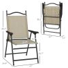 Mesh Folding Outdoor Chairs Set of 4 with Armrests for Lawn Comfort, Beige