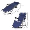 Folding Lounger Chair Metal Frame Folding Sun Lounger Curved Adjustable Footrest Chair 120° / 180° W/ Head Pillow Navy