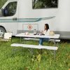 6FT 3 PCS Portable Camping Table and Chairs, Folding Picnic Table Bench Set with Carrying Handles for BBQ, Party, White
