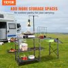 VEVOR Camping Kitchen Table, One-piece Folding Portable Cook Station with A Carrying Bag, Long Aluminum Camping Table 3 Side Tables