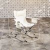 Folding Rocking Camping Chairs, Portable Chairs with Headrest, Cooler Bag, Cup Holder, Carry Bag, 2 Pack, Cream