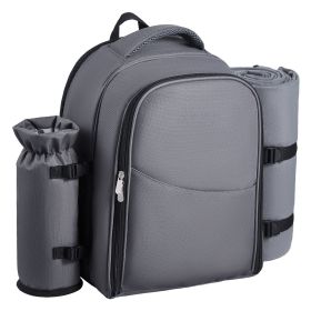 VEVOR Picnic Backpack, Beach Picnic Backpack Bag for 2 Person with Insulated Cooler Compartment, Detachable Bottle/Wine Holder, Lightweight Blanket (Number of Layers: Single Layer, Color: Gray)