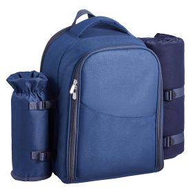 VEVOR Picnic Backpack, Beach Picnic Backpack Bag for 2 Person with Insulated Cooler Compartment, Detachable Bottle/Wine Holder, Lightweight Blanket (Number of Layers: Single Layer, Color: Blue)