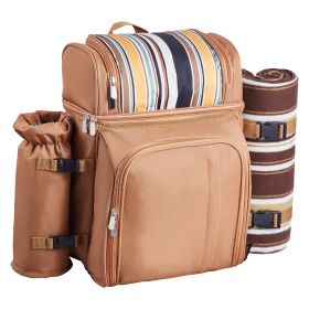 VEVOR Picnic Backpack, Beach Picnic Backpack Bag for 4 Person with Insulated Cooler Compartment, Detachable Bottle/Wine Holder, Lightweight Blanket (Number of Layers: Double-deck, Color: Brown)