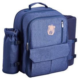 VEVOR Picnic Backpack, Beach Picnic Backpack Bag for 4 Person with Insulated Cooler Compartment, Detachable Bottle/Wine Holder, Lightweight Blanket (Number of Layers: Single Layer, Color: Blue)