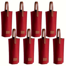 8pcs Durable Felt Wine Bottle Tote Bags| Portable Single Bottle Holders with Brown Handles, Ideal for Picnics, Camping, Parties& Christmas Gifts (Color: Red)