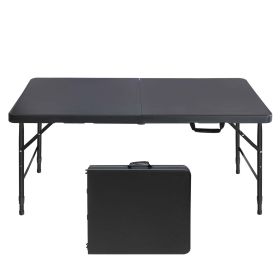 4ft Portable Folding Table Indoor&Outdoor Maximum Weight 135KG Foldable Table for Camping Black (Color: as Pic)