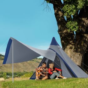 Teepee Camping Tent Easy Set-Up with Porch Blue for 2-3 Person Outdoor Hiking (Color: General)